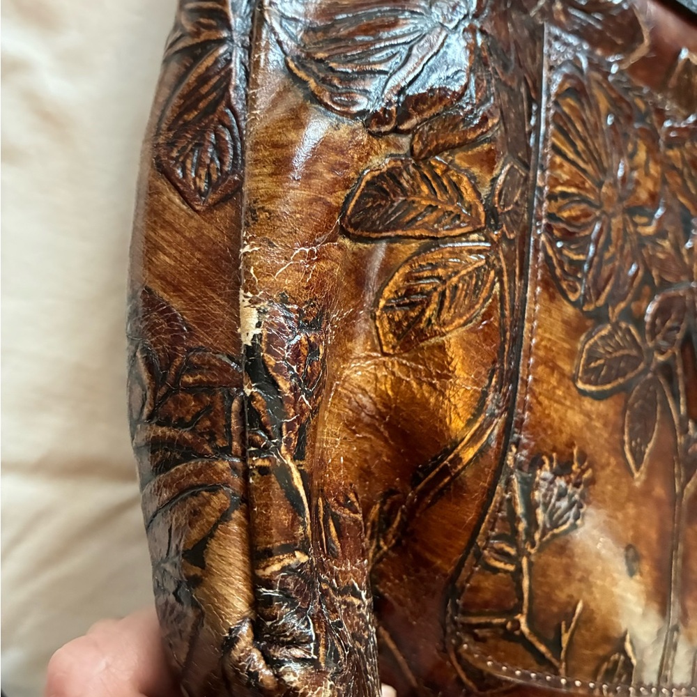 Patricia Nash Brown Embossed Floral Leather Convertible Backpack - Picture 11 of 14